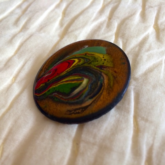Hand Painted Abstract Design Pin Brooch - Picture 3 of 8